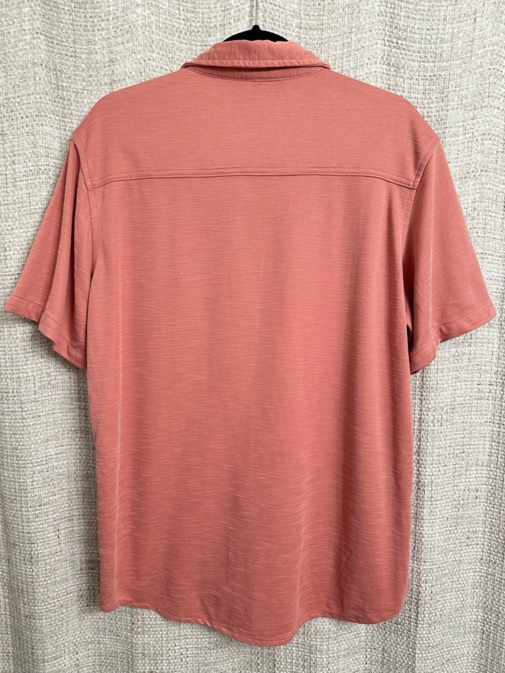 Saks Fifth Avenue Men's Knit Short Sleeve Button Up Shirt Salmon Coral Large - Picture 4 of 5